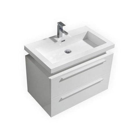32" High Gloss White Wall Mount Modern Bathroom Vanity w/ Vessel Sink