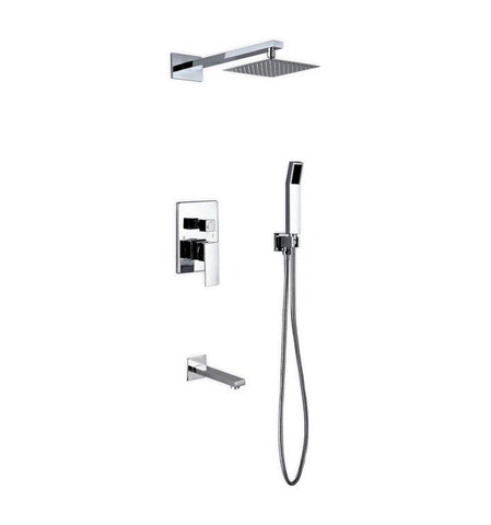 Aqua Piazza Brass Shower Set with 8" Square Rain Shower, Tub Filler and Handheld