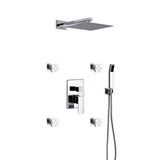 Aqua Piazza Brass Shower Set with 12" Square Rain Shower, Handheld and 4 Body Jets