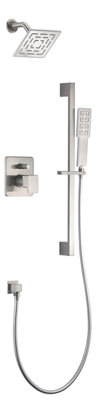 Dawn? Acadia Square Series Shower Combo Set Wall Mounted Rainhead with Slide bar handheld shower, Brushed Nickel