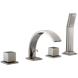 Dawn? 4-hole Tub Filler with Personal Handshower, Square Handles and Sheetflow Spout, Brushed Nickel