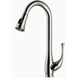 Dawn? Single lever kitchen faucet with push button pull out spray, Brushed Nickel