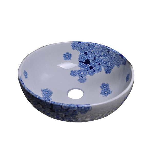 Dawn? Ceramic, hand-painted vessel sink-round shape, Blue and white