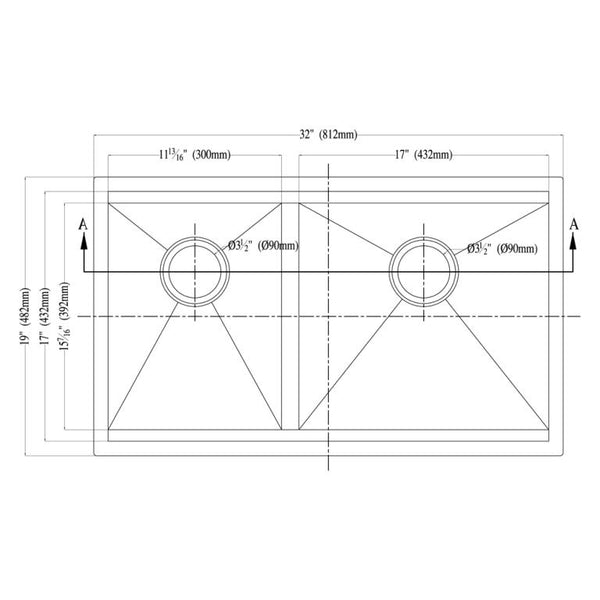 Dawn? Undermount Double Bowl Square Sink (Small Bowl on Left)