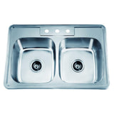 Dawn? Top Mount Equal Double Bowl Sink With Three Pre-cut Faucet Holes